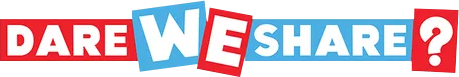 Logo reading "Dare We Share?" in red and blue speech bubble-style lettering